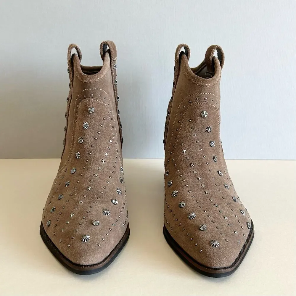 Sam Edelman Leather Suede Brown Studded Western Pointed Cowgirl Boots SIZE 7